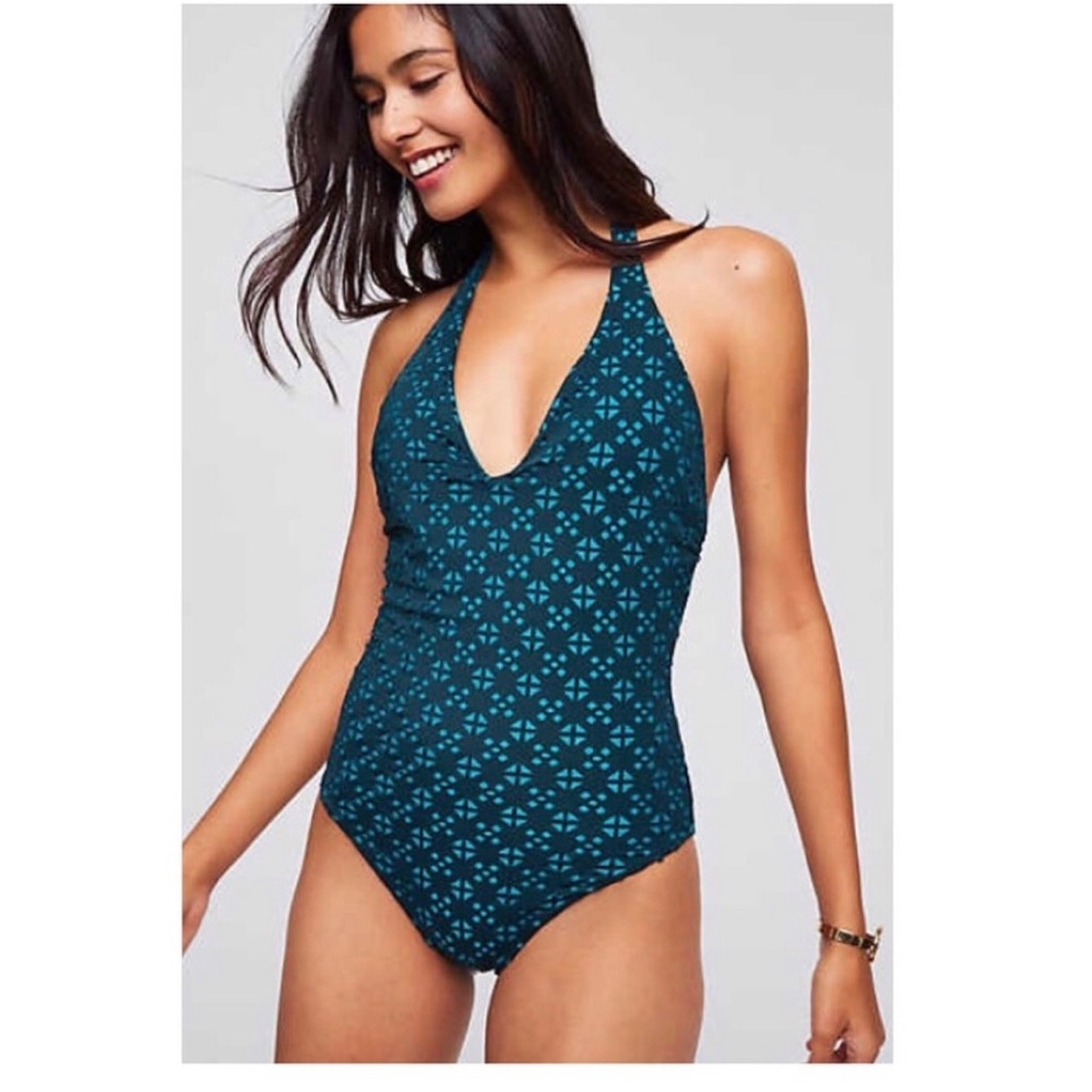 NEW Loft Beach One Piece Halter Swimsuit Laser Cut NWT 8